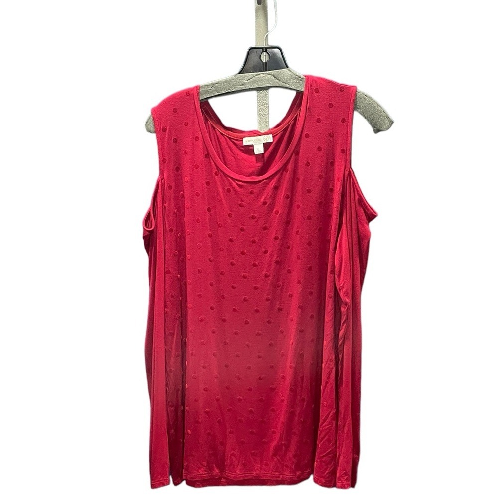 Westport 1962 Red Cold Shoulder Polka Dot‎ Flocked Top XL Long Sleeve Blouse
